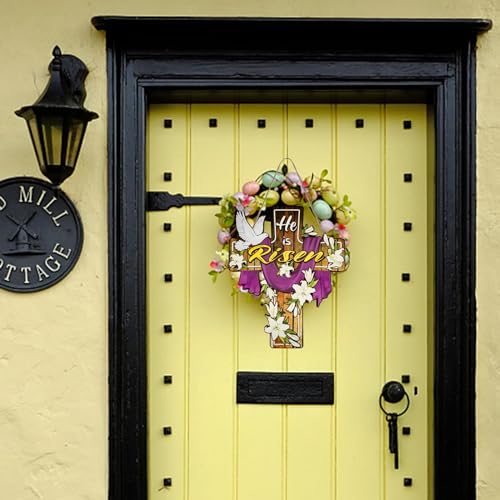 He Is Risen Wooden Easter Door Sign with Flowers & Doves