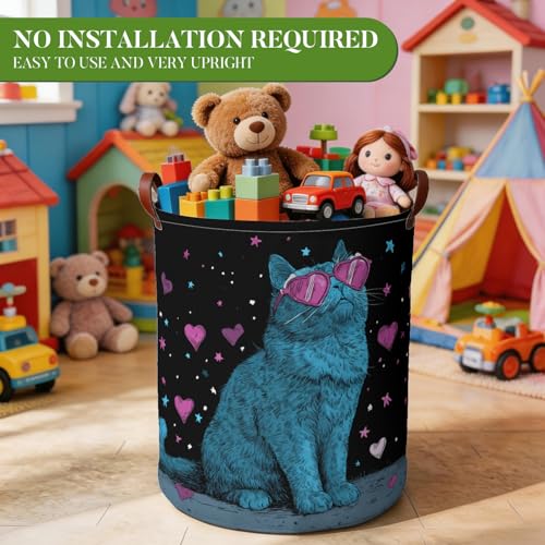 Cool Cat Laundry Basket, Colorful588 Pink Heart Sunglasses Hamper 15.75x19.7in