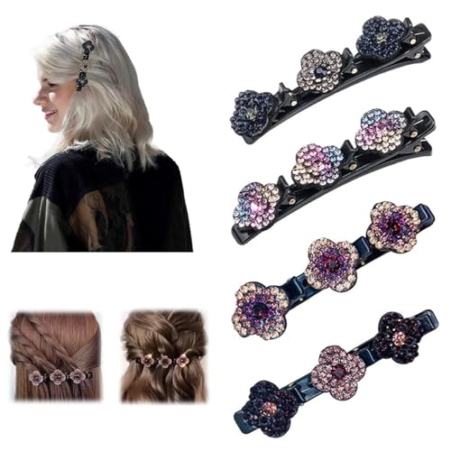 Crystal Flower Hair Clips Set, Rhinestone Metal Barrettes, 4 Pieces
