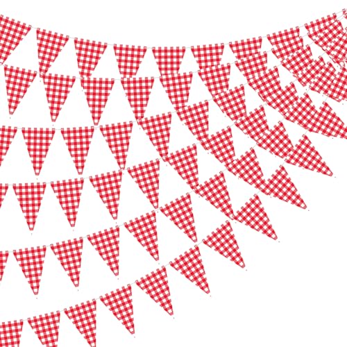 Red and White Checkered Pennant Banner Garland for Parties