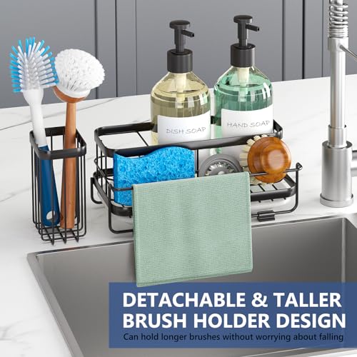 Trendy Sink Caddy Kitchen Organizer with Drain Tray - Rustproof Dish Storage Rack