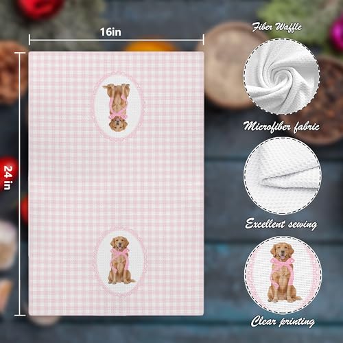Coquette Pink Bow Golden Retriever Hand Towels - 16x24 Inches