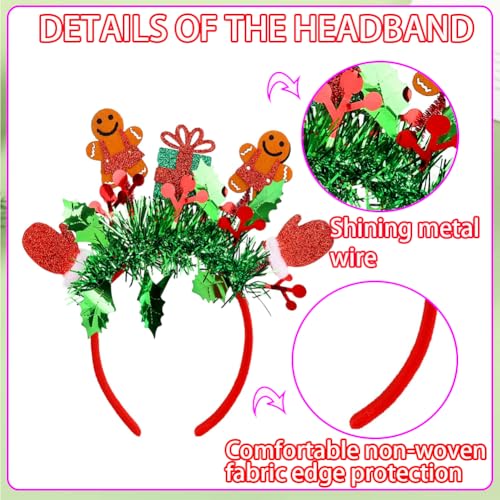 Christmas Gingerbread Man Headband Glitter Tassel Holiday Hair Accessory
