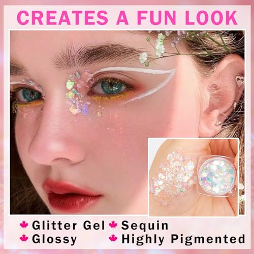 6 Color Body Glitter Gel Set - Holographic Sequins for Face and Hair