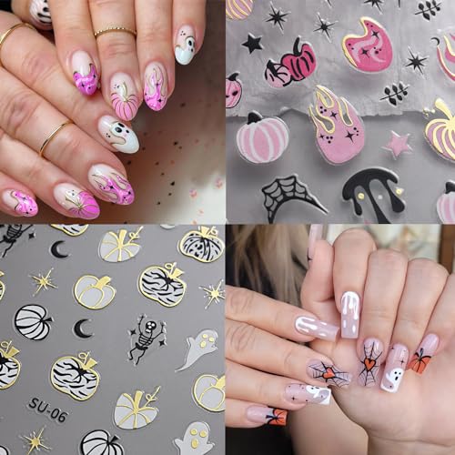 UCCASA 8 Sheets Halloween Nail Stickers 3D Self-Adhesive Decals