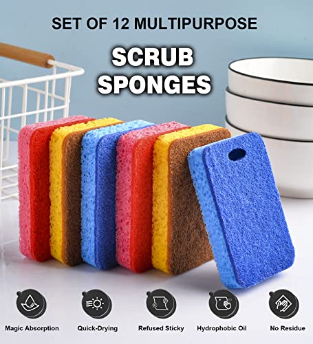 METUUTER Heavy Duty Dual-Sided Kitchen Scrub Sponges - 12 Count