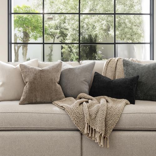 MIULEE Chenille Throw Pillow Covers 18x18 Inch - 2 Pack, Beige