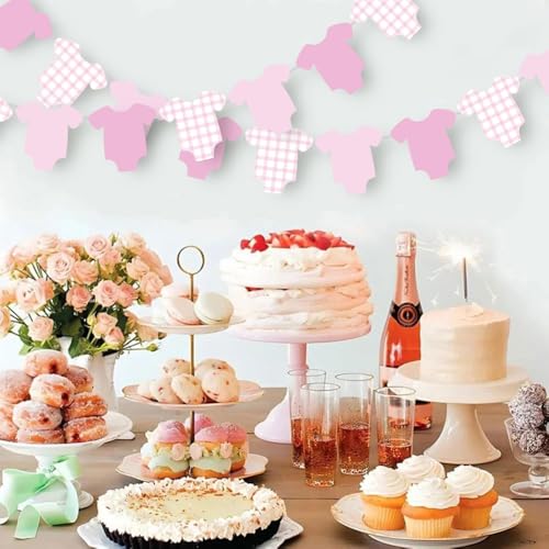 Pink Gingham Bodysuit Banner - 12 Piece Baby Shower Decoration