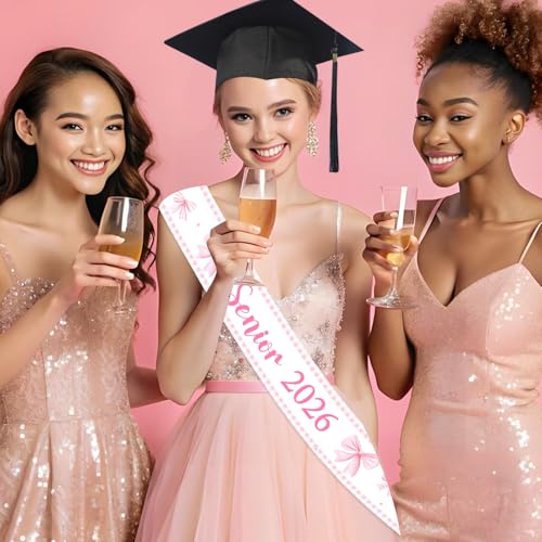 Senior 2026 Pink Graduation Sash with Bow - Elegant Party Decor