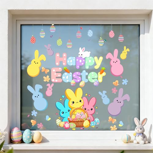 Easter Window Clings - 9 Sheets Bunny & Egg Decals for Spring Decor