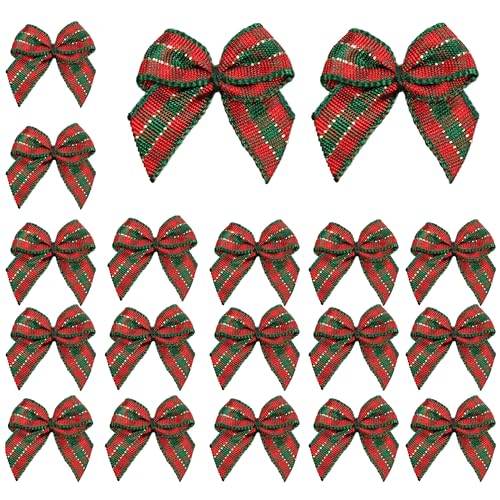 50 Pack Handmade Red & Green Checkered Ribbon Bows - 25mm