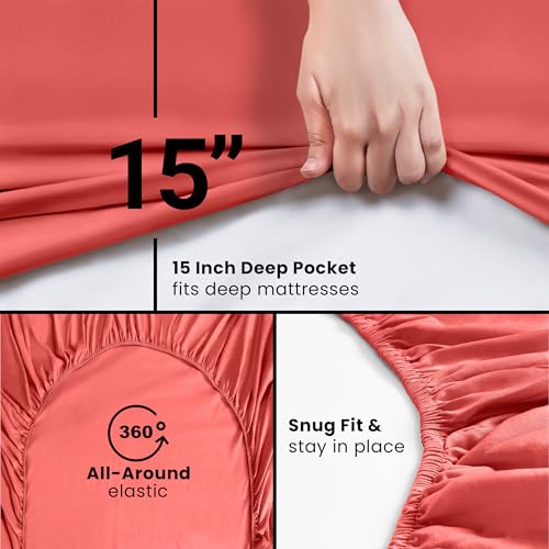 Utopia Bedding Full Fitted Sheet - Ultra Soft Coral, 15" Deep Pocket