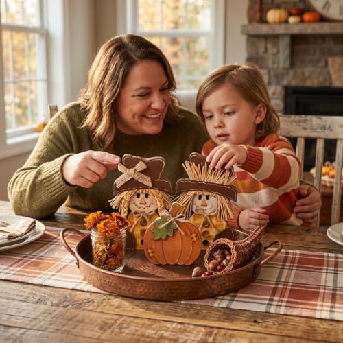 Colingmill 3 Pcs Rustic Fall Scarecrow and Pumpkin Wooden Tabletop Decor Set