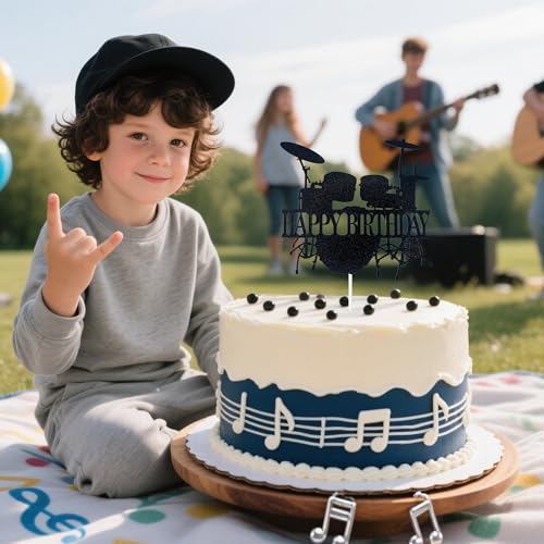 Music-Themed Happy Birthday Cake Topper - Drummer Decoration