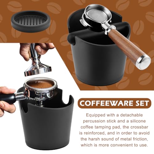Compact Espresso Knock Box with Removable Rod and Silicone Tamper Pad