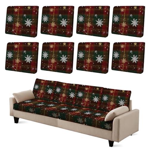 38 Pcs Christmas Snowflake Plaid Couch Cushion Covers - Washable 27.5"D x 25"W x 9"H