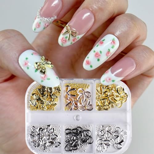 3D Metal Alloy Bow Nail Charms Gold and Silver Bowknot Nail Gems Art Supplies