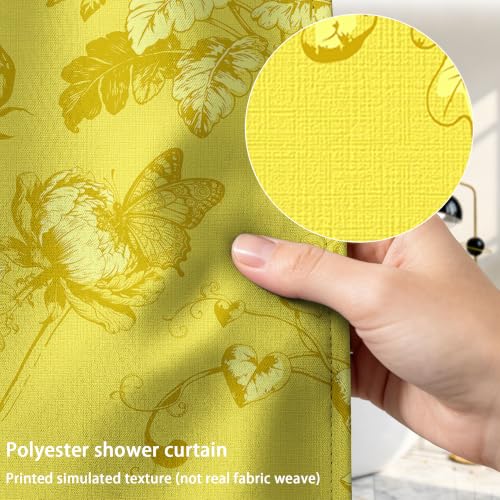 Mustard Yellow Vintage Botanical Shower Curtain - 72x72 in, Waterproof Polyester with Floral Design