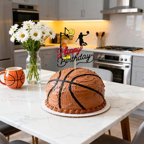 Basketball Cake Topper for 9th Birthday - Glitter Theme Decoration