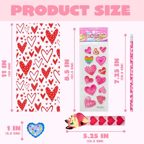 JOYIN 28 Pack Valentines Day Stationery Set Assorted for Kids, with Pencils Sticker Eraser and Rulers, and Holiday Reward Prizes Classroom School Exchange Gift
