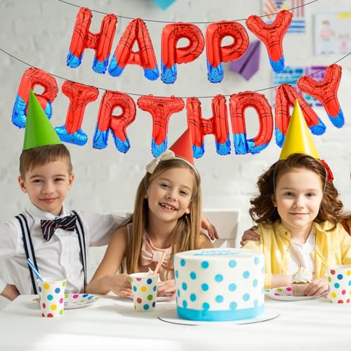 Spider Happy Birthday Foil Balloon Banner - Red Superhero Party Decor