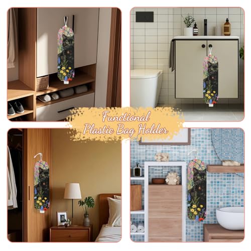 Floral Cat Plastic Bag Holder - Wall Mount Grocery Organizer