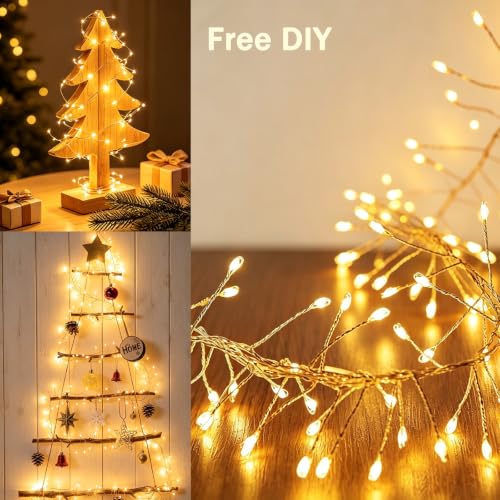 Fairy Lights Plug in 40FT 500 Warm White LEDs Cluster Lights - Gold Wire, 8 Modes