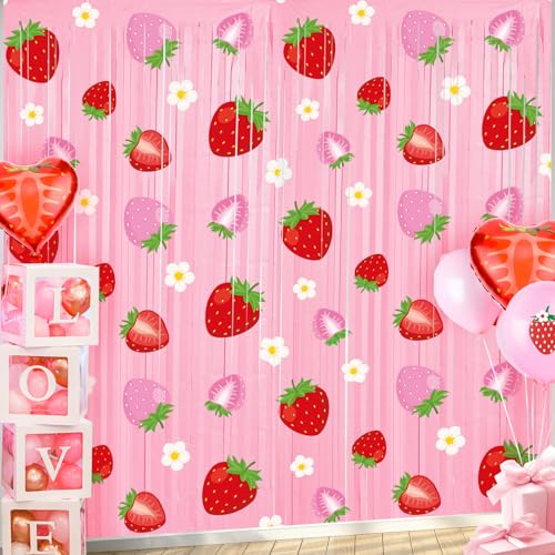 Strawberry Foil Fringe Curtains - 2 Pack Tinsel Backdrop for Party Decor