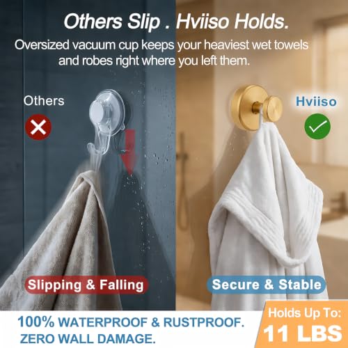 Gold Vacuum Suction Cup Hooks - No Drill Shower Hooks, 2 Pack