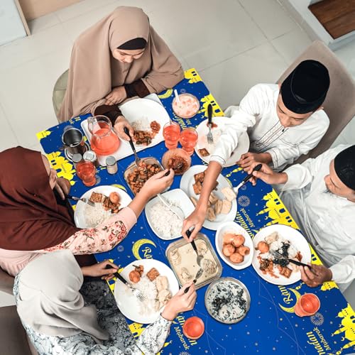 Ramadan Mubarak Table Covers - 2 Pack Disposable Plastic Tablecloths 54" x 108"