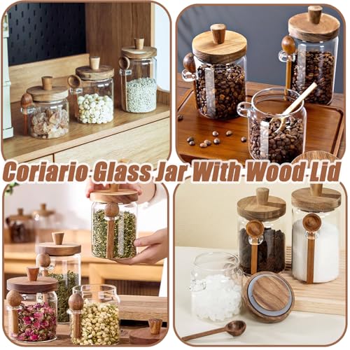 Coriario 13oz Glass Storage Jar with Airtight Wood Lid and Spoon