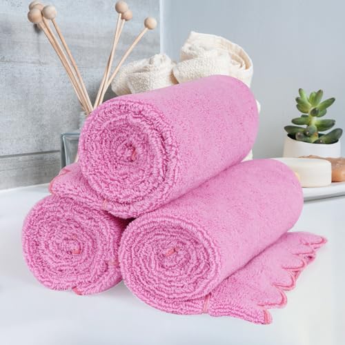 100% Cotton Scalloped Hand Towels, 600 GSM Embroidered Fingertip Set - Pink