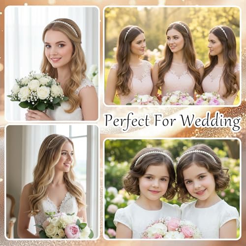 Bremorou 5 Pack Faux Pearl Headbands for Women Non Slip Hair Hoops