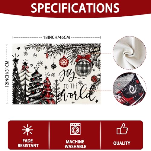 White Christmas Tree Placemats Set of 4 Holiday Table Decor for Kitchen & Dining