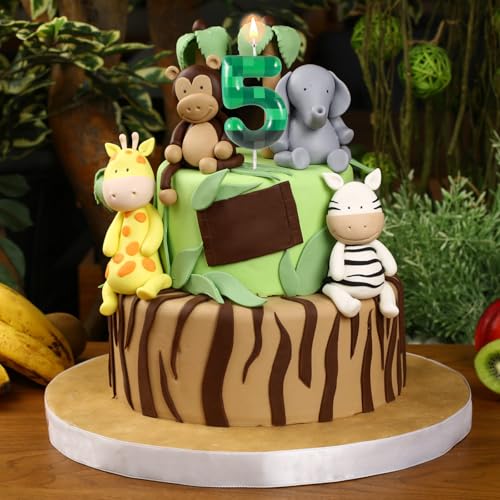 TNT Themed Birthday Candle - Green Number 5 Cake Topper