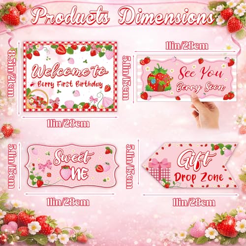 20 Pcs Strawberry Birthday Party Signs - 1st Birthday Decor
