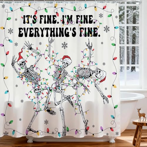 Funny Christmas Skull Shower Curtain - 72x72 Inch with Hooks
