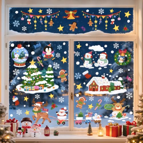 Christmas Window Clings Set - Winter House & Xmas Tree Decorations - 9 Sheets
