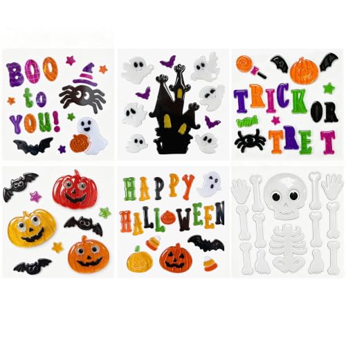 Halloween Window Gel Clings - 6 Sheets of Festive Stickers