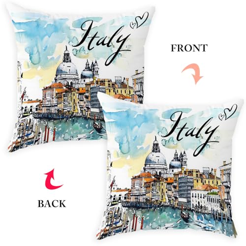 Italy Travel Throw Pillow Cover 18x18 - Soft Flannelette