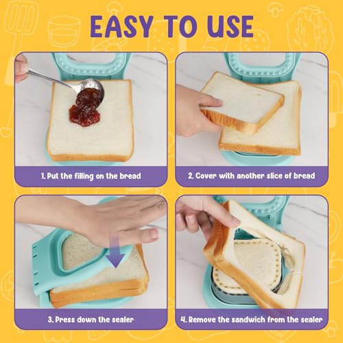 TACGEA Large Square Uncrustable Sandwich Maker - Light Blue Sealer & Cutter