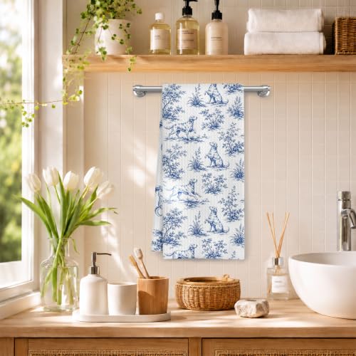 Chinoiserie Golden Retriever Kitchen Towel, Blue and White Porcelain Print