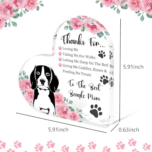 Beagle Mom Acrylic Heart Table Plaque Dog Lover Gift for Women