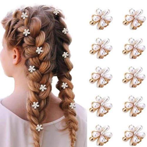 LINXI 10 Pcs Pearl Mini Claw Clips Daisy Floral Hair Accessories