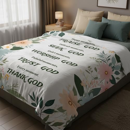 Inspirational Christian Blanket with Flowers - Soft Throw 60"x50"