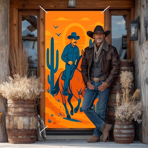 BlissYard Western Door Cover 35x71 Inch Cowboy Party Backdrop