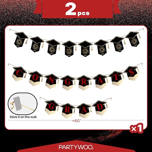 2026 Black and Red Graduation Banner Set - 2pcs Congrats Grad Decor
