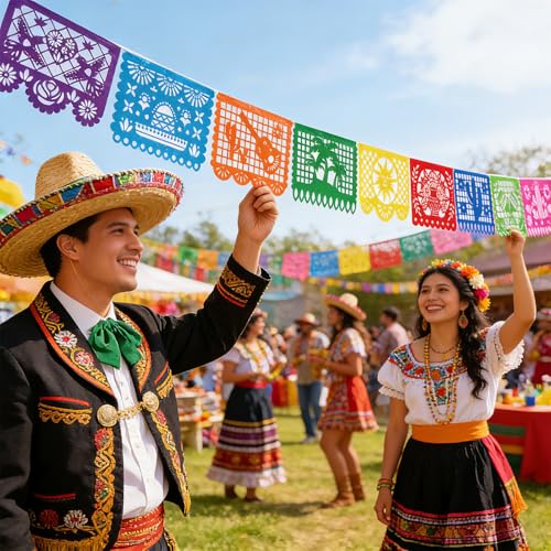 18FT Mexican Fiesta Banner - Waterproof Papel Picado Decor