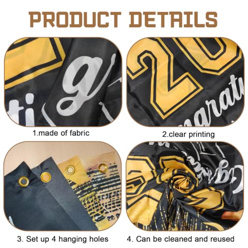 Black and Gold Graduation Banner 2026 - Durable Congrats Grad Backdrop