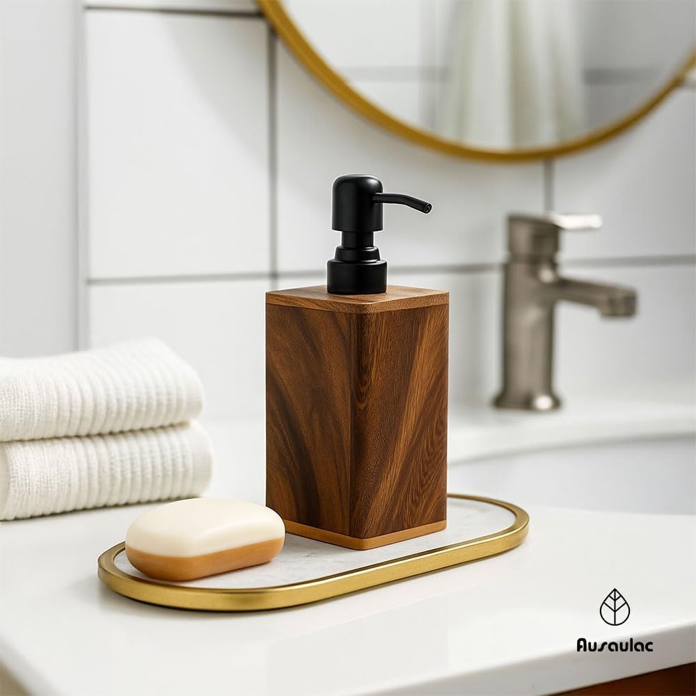 AUSAULAC 200ml Solid Wood Soap Dispenser for Bathroom,Kitchen –Wooden Refillable Hand Soap Pump, Lotion Dispenser, Bathroom Accessories, Wood Lotion Container (7oz/200ml)
